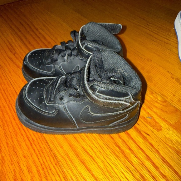 Nike Air Force 1 MID TD 7C Baby Shoe Triple Black Infant Sneaker - Picture 2 of 6
